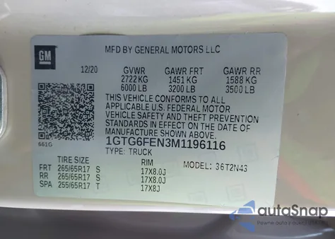 2021 GMC Canyon At4 from USA, damaged, VIN 1GTG6FEN3M1196116